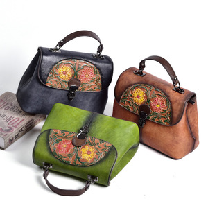 Sac Ando pour femme, sac à main vintage en cuir de vachette embossé à motif floral, avec poignée supérieure, sac bandoulière - Product Image 4