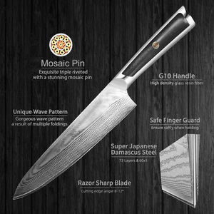 سكين طاه ياباني تصميم جديد عالي الطلب 9-داماكوس VG10 مقبض ساطور لحم Cleaver G10 - Product Image 2