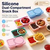 YMS Herbruikbare Schattige Siliconen Bento Snackbox Dubbele Vakken Opvouwbaar Lekvrij Verwarmbaar Ecologisch BPA-Vrij Keuken
