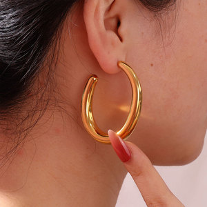 Wholesale Bulk 316L Stainless Steel 14k 18k Gold Plated Fine Jewelry Fashion Hoop Exaggerated Light Big <b>Large</b> Earrings for Women - Product Image 1