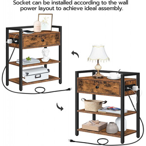 Wood Console <b>Table</b> 20.5 In X 9.4 In X 24.4 In With Drawer And Power Outlet For Living Room Bedroom Storage Side <b>Table</b> - Product Image 5