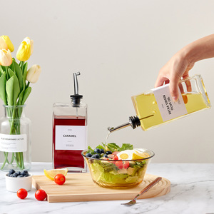 ขวดแก้วใส่น้ำมันมะกอกพร้อมสเกล ภาชนะใส่น้ำมันทรงสี่เหลี่ยม สีทอง สีเงิน ขวดเทน้ำส้มสายชู อุปกรณ์ครัว - Product Image 5