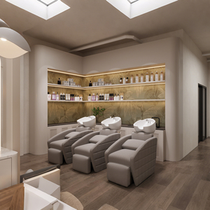 Modern Design Full Store Customization <b>LED</b> <b>Lighting</b> Eco-Friendly Hair Salon Chair One-Stop Furniture & Decoration Solution - Product Image 4