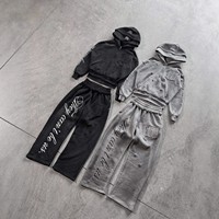 Ensemble de mode automne-hiver avec sweat à capuche à fermeture éclair trouée, pantalon décontracté extensible à taille basse