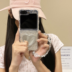 Custodia Protettiva Antiurto di Lusso con Specchio Trucco Orsetto e Strass per <span class=keywords><strong>Samsung</strong></span> Z Flip 6/5/4/3 - Product Image 1