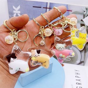 Star Cat Liquid Keychain - Cartoon <b>Floating</b> Bottle Pendant Quicksand Cat Charm for Bag - Product Image 2