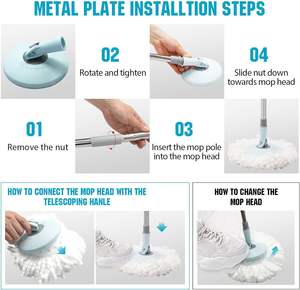 Ensemble serpillière et seau avec essoreuse, rotation à 360° °   Ensemble de seau à serpillière rotatif pour le nettoyage des sols, maison, bureau - Product Image 3