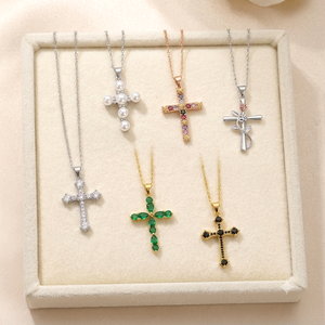 Bling Hiphop Jewelry Gift Gold Plated 925 Sterling Silver VVS Moissanite <b>Iced</b> <b>Out</b> Cuban Cross Pendant Necklace for Men Women - Product Image 1