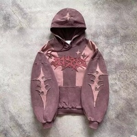 Sweat-shirt à épaules tombantes à prix bas, lourd, avec appliqué de patchs usés, broderie, pull vintage, lavage à l'acide, pour hommes