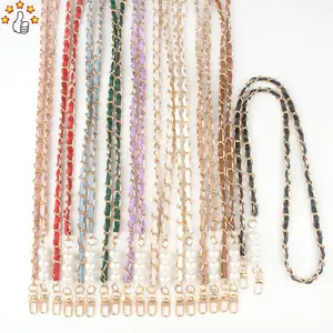 Luxury Elegant Pearl Metal Leather Mobile Phone Chain Colorful Mobile Phone Straps Crossbody Phone Charm