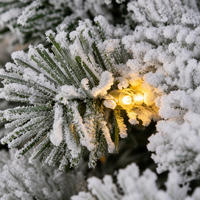 Sapin de Noël artificiel floqué pré-éclairé de 7 pieds, sapin de Noël givré avec lumières LED chaudes et support métallique robuste