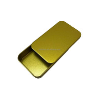 Boîte en métal rectangulaire dorée recyclable à couvercle coulissant, 60x34x11mm, pour parfum, savon, baume, avec logo personnalisé, directement de l'usine