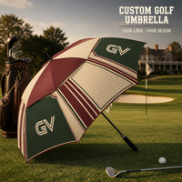 Parapluie de golf vintage à carreaux personnalisé, structure en fibre de verre, double couche, résistant au vent, parapluie promotionnel rétro pour club de golf