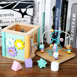 Offre Spéciale multi-fonction boîtes d'activité <span class=keywords><strong>en</strong></span> <span class=keywords><strong>bois</strong></span> Montessori éducatif <span class=keywords><strong>bois</strong></span> forêt Cube perle labyrinthe montagnes russes jouets pour enfants - Product Image 3