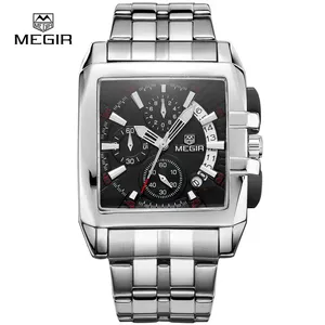 Montre pour homme MEGIR 2018, bracelet en acier inoxydable, montre à quartz carrée, montre de luxe tendance, étanche, pour homme - Product Image 3