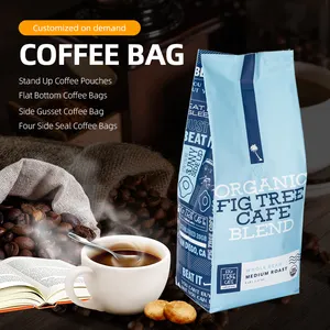 हॉट सेलिंग इको-फ्रेंडली रीसाइक्लेबल टिन टाई कॉफी बैग फ्लैट बॉटम कॉफी क्राफ्ट पेपर कॉफी बैग