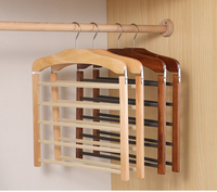Organisateur de placard multifonctionnel à 5 niveaux, cintres magiques en bois pour pantalons avec barre en velours pour armoire et salon
