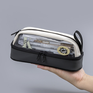 Trousse à crayons en toile grande capacité avec fenêtre transparente et fermeture éclair, pochette à stylos durable, sac de papeterie pour étudiants, bureau et usage quotidien - Product Image 3