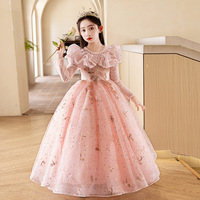 Nouvelle arrivée Robe de demoiselle d'honneur princesse à manches longues et à perles rose Vêtements pour enfants et jeunes Printemps 2026 Mariage
