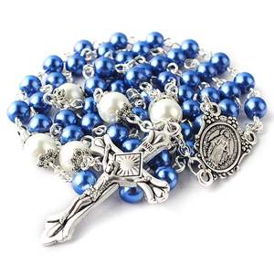 Chapelet catholique chrétien avec perles de verre de 6 mm et perles de Notre-Père de 8 mm, chapelet avec chapeaux de croix, emballé dans un coffret cadeau en métal miraculeux - Product Image 4