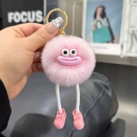 Porte-clés mignon monstre à longues jambes, pompon en fausse fourrure de lapin, boule en peluche à bouche en forme de saucisse, breloque pour sac à dos, cadeau