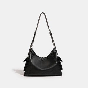 Grand sac hobo en cuir souple noir <span class=keywords><strong>avec</strong></span> chaîne argentée, sac à bandoulière rétro <span class=keywords><strong>avec</strong></span> poches latérales, sac minimaliste 2026 - Product Image 3