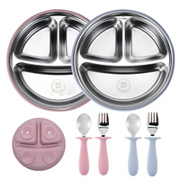 Assiette en acier inoxydable 304 de qualité alimentaire, sans BPA, écologique, avec ventouse en silicone, anti-fuite, pour repas de bébé (vente en gros)