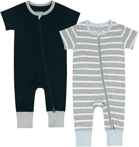 Piyama katun 2 pak untuk balita, piyama katun 2 cara ritsleting lengan pendek, set Pj, Romper tanpa kaki untuk tidur dan bermain untuk bayi balita laki-laki dan perempuan