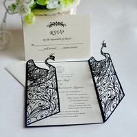Cartes d'invitation de mariage découpées au laser, bon marché, avec carte bancaire, pièces