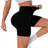 Shorts de yoga et de sport d'été taille haute, effet push-up, anti-transpiration, infroissables, en Spandex/Nylon, avec contrôle du ventre, pour le cyclisme, couleur unie