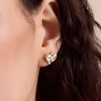 Ensemble cadeau pour femme BinShuo, collier ajustable et boucles d'oreilles en acier inoxydable plaqué or 18 carats avec zircon blanc en forme de cœur rond
