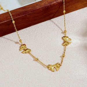 Gold Plated Bowknot Chain Necklace Stainless Steel Daily Wear Clavicle Jewelry N4001 - Product Image 2