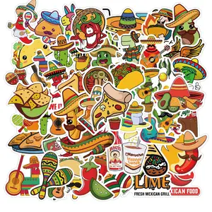 50個かわいい漫画メキシコ料理タコス装飾ステッカー車の壁ボトルラップトップサボテンメキシコ文化ステッカー