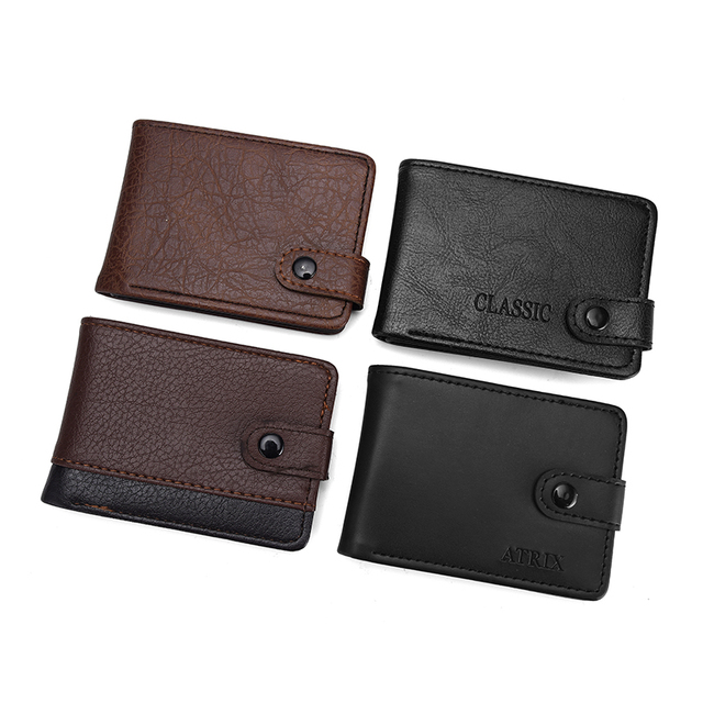 Retro Men's PU Leather Wallet High Quality Short Men's Wallet With Buttons Men's Coin Wallet