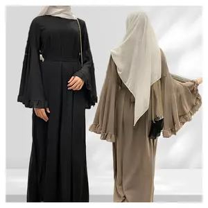 2023 Großhandel Custom Abaya Türkei Damen Islamische Kleidung Luxus Chiffon Rüschen ärmel Abaya Frauen Muslim Kleider Dubai Abaya