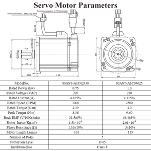 Motor de CA de 80 mm, 220 V, 17 bits, 3000 rpm, 2500 rpm, 0,75 kW, 1 kW y variador monofásico RS485, Motor 80AST - Product Image 2