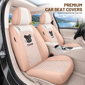 Coprisedili Universali in Seta Ghiaccio con Orsetto Cartone Animato, Set Completo di 7 Pezzi per la Maggior Parte delle Auto Berlina e SUV - Product Image 1