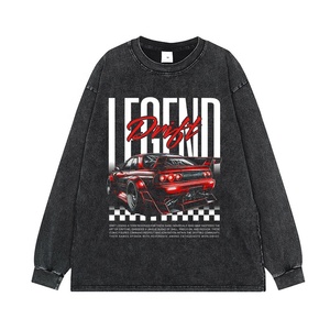 European American High Street Acid Wash Cotton Breathable Sports Car Print Oversized Unisex Couple Custom <b>Man</b> T-shirt - Product Image 1