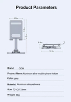 Support de téléphone en alliage d'aluminium à rotation réglable à 360 ° Support de bureau pliant confortable avec support de téléphone portable pliable et flexible