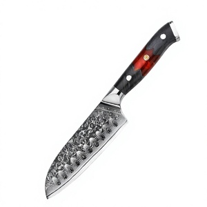 Couteau Santoku japonais en acier Damas VG10 10Cr15CoMoV, 5 pouces, pour droitier, manche en bois de frêne stabilisé composite - Product Image 4