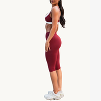 Ensemble de yoga color block à faible MOQ, soutien-gorge de sport à double bretelle fine et leggings taille haute longueur genou, ensemble de sport 2 pièces