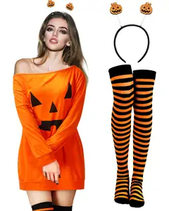 Funmular Halloween Pumpkin Costume Women Off Shoulder Shirt Dress Ghost Costume For Cosplay Party