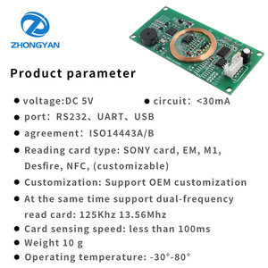 Modulo di Comunicazione a Doppia Frequenza 125kHz e <span class=keywords><strong>13.56MHz</strong></span> con Interfaccia <span class=keywords><strong>USB</strong></span> RS232 UART, Antenna RFID e Lettore di Smart Card - Product Image 4
