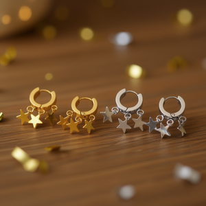 Boucles d'oreilles Angelina avec breloques étoiles or et argent 6 mm Bijoux tendance unisexes - Product Image 2