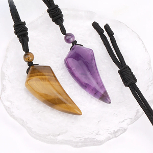 Collar de cuerda tejida con colgante de diente de lobo de cristal de <span class=keywords><strong>piedra</strong></span> natural de amatista, estilo retro minimalista, accesorios de joyería para hombre - Product Image 3