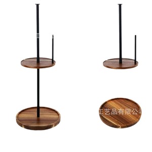 Double Layer Rotating Wooden Spice Rack <b>Kitchen</b> Countertop <b>Paper</b> Towel Holder Iron Wood Multi Function Storage Rack - Product Image 3