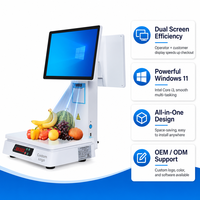 Caisse enregistreuse tactile à double écran 15,6 pouces, Windows 11, Intel Core I3, 4 Go de RAM, 64 Go de SSD, tout-en-un, pour la vente au détail, les supermarchés, les restaurants