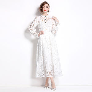 เสื้อเบลาส์และกระโปรงแขนยาวลูกไม้ลายฉลุสีทึบสไตล์วินเทจหรูหราสำหรับสำนักงาน2ชิ้น2024 - Product Image 5