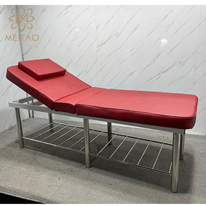 Cama de belleza roja de lujo con reposacabezas ajustable y marco de acero inoxidable resistente-Equipo profesional de spa y salón - Product Image 5