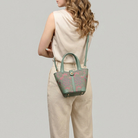 Sac seau vintage en brocart chinois à motifs floraux avec garniture en cuir, quincaillerie dorée, poignée supérieure, mini sac à bandoulière pour femme, idéal pour les voyages